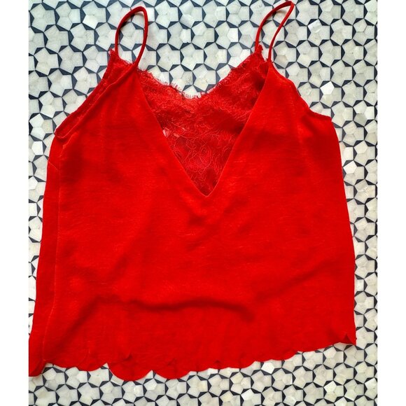 Umgee USA Red Lace Trim Scallop Hem Cami S - Picture 1 of 7